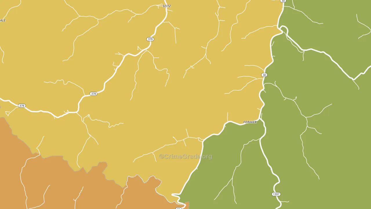 Foraker, KY Map of Theft Rates
