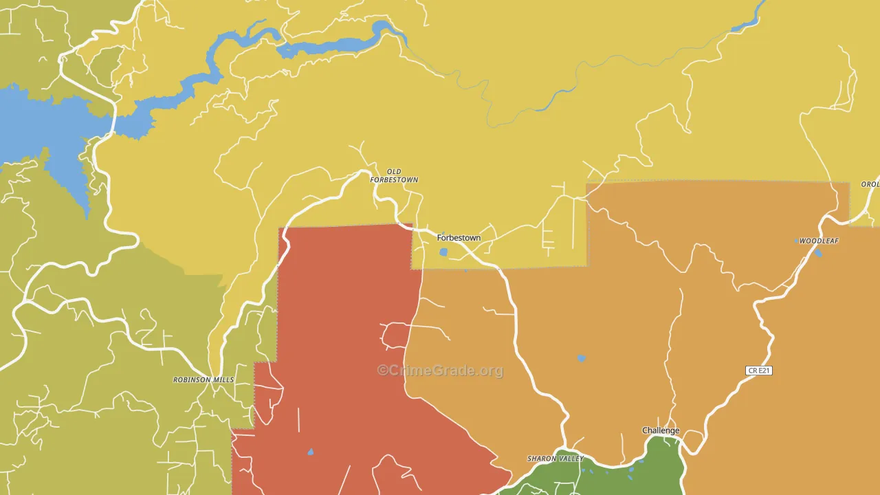 Forbestown, CA Map of Theft Rates