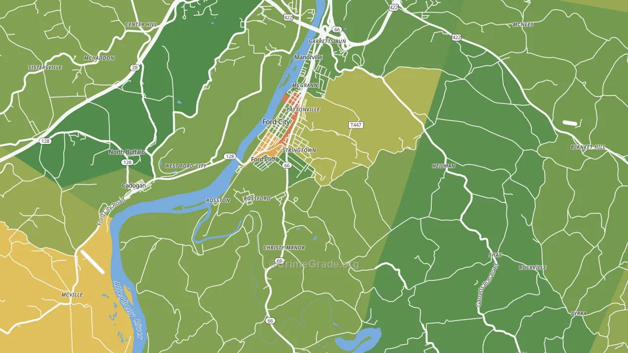 Ford City, PA Map of Theft Rates