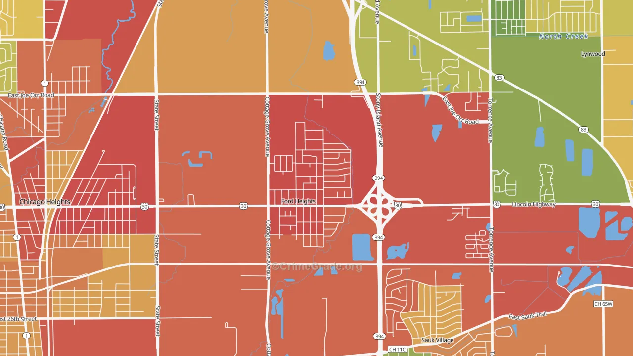 Ford Heights, IL Map of Theft Rates