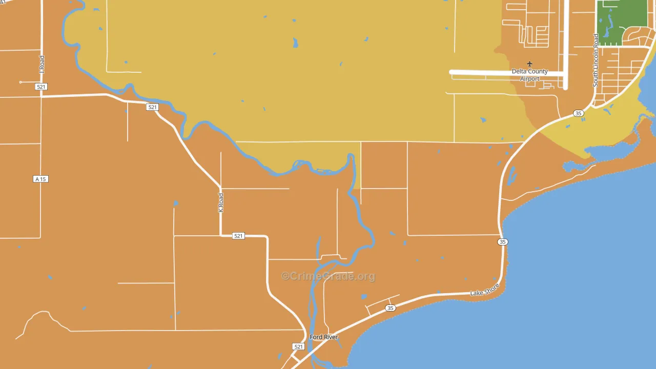 Ford River, MI Map of Theft Rates