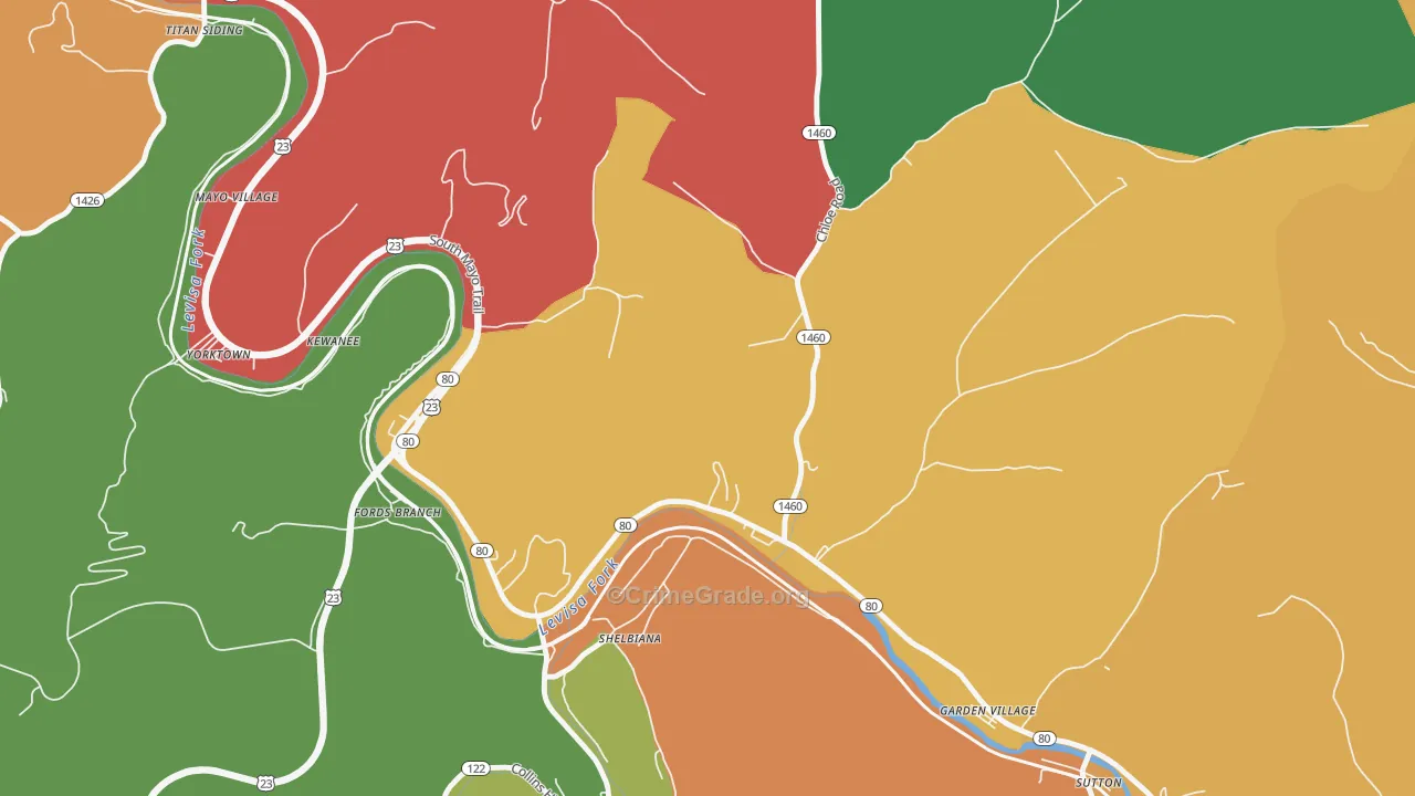 Fords Branch, KY Map of Theft Rates