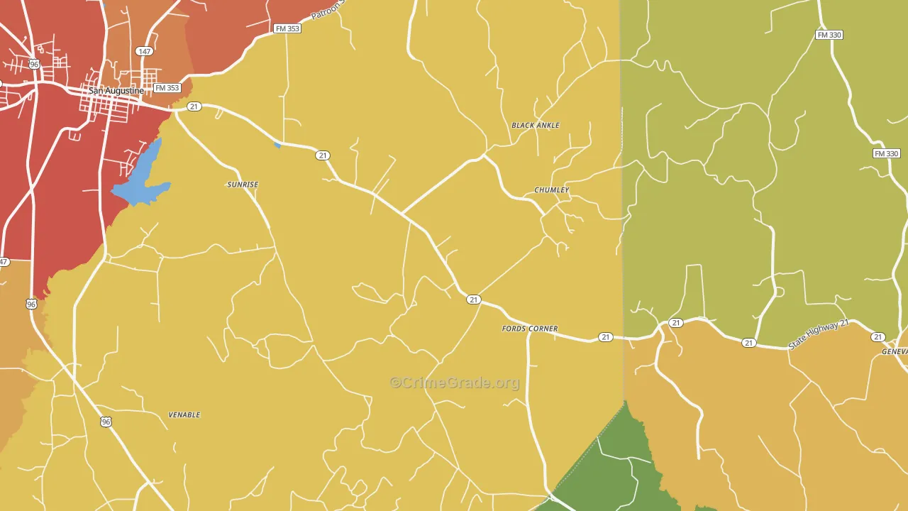 Fords Corner, TX Map of Theft Rates