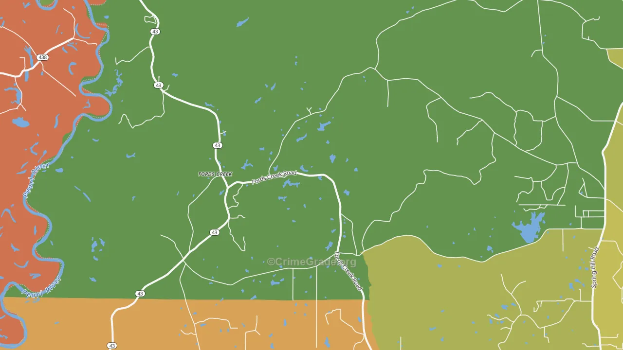 Fords Creek, MS Map of Theft Rates