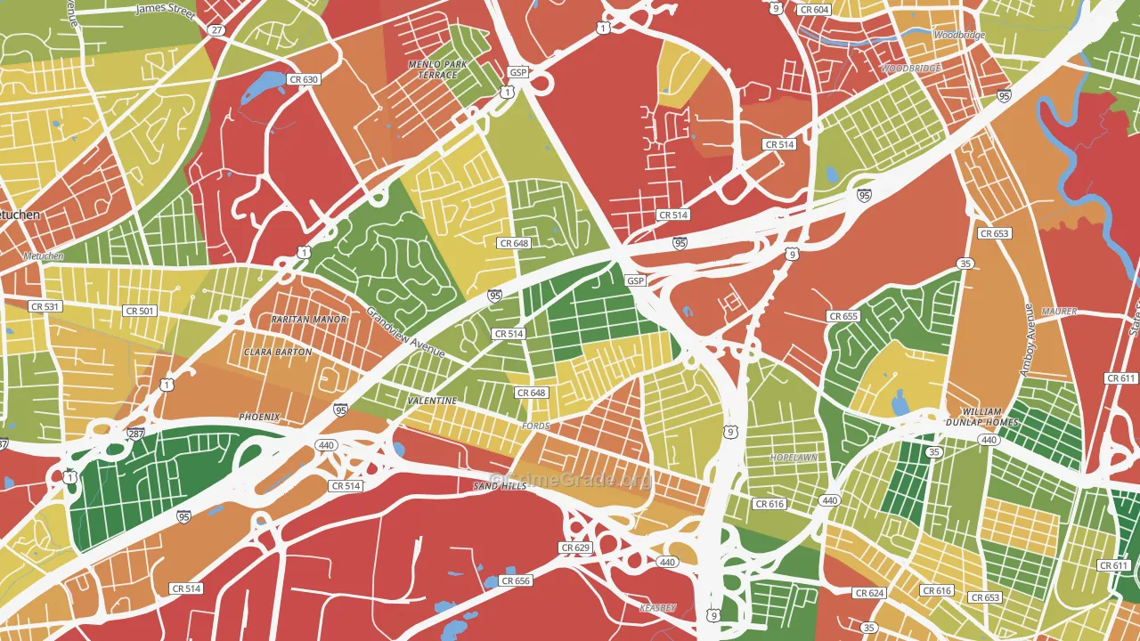 Fords, NJ Map of Theft Rates