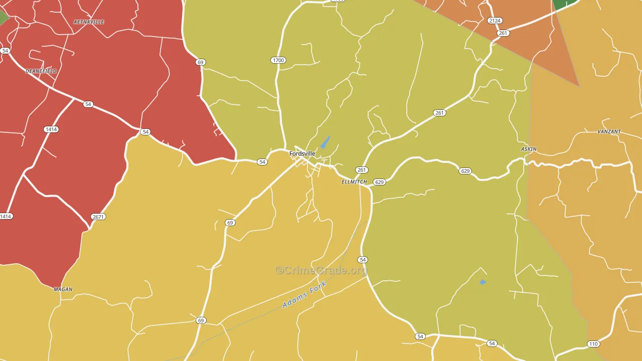 Fordsville, KY Map of Theft Rates