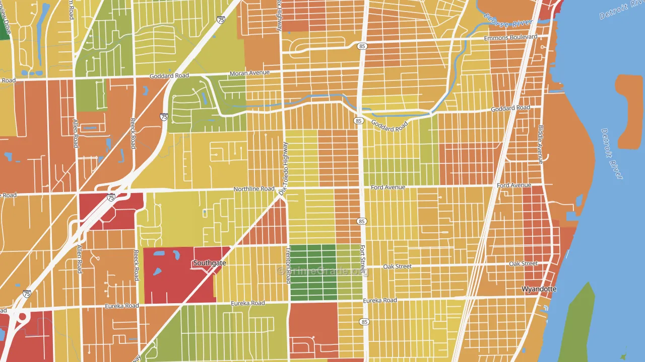 Fordville, Southgate, MI Map of Theft Rates