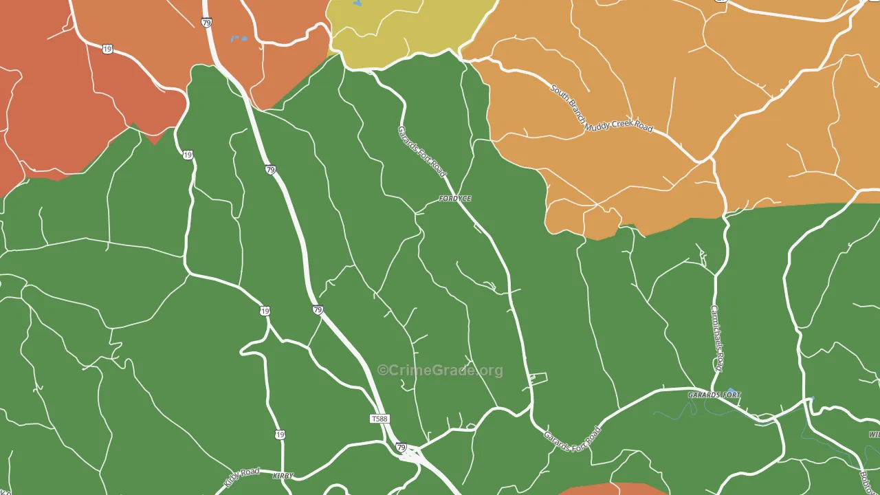 Fordyce, PA Map of Theft Rates