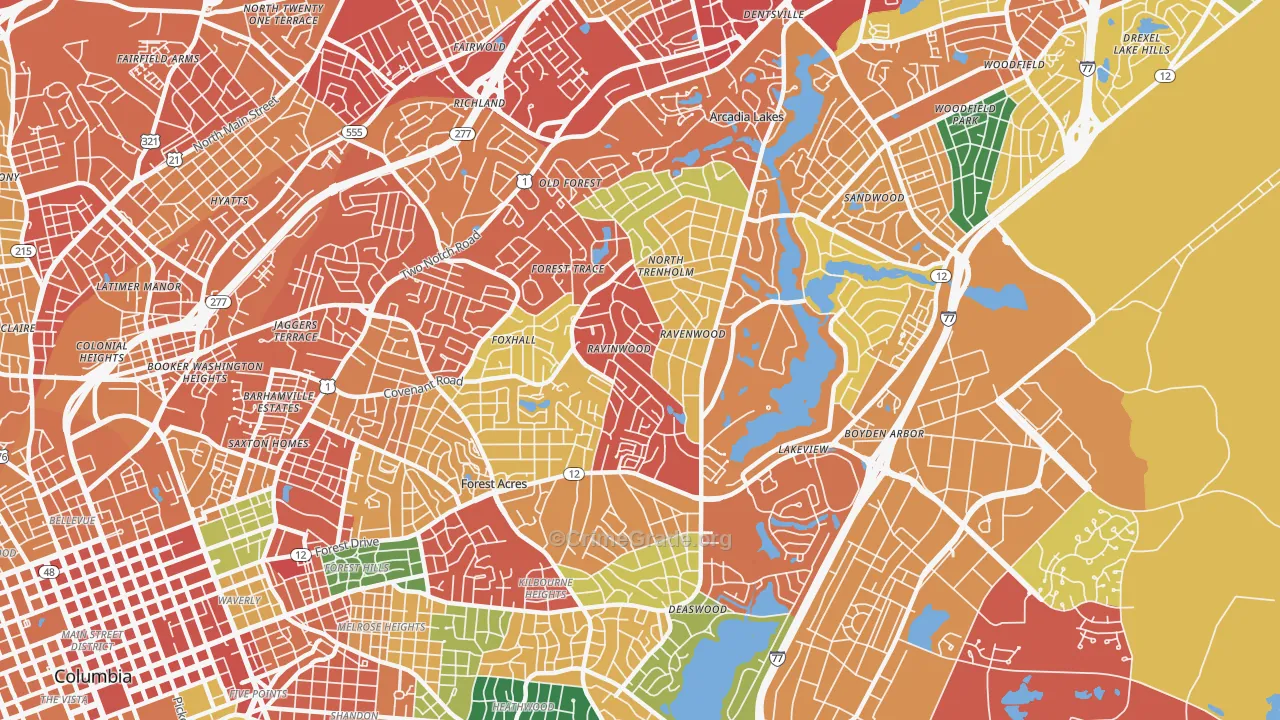 Forest Acres, SC Map of Theft Rates