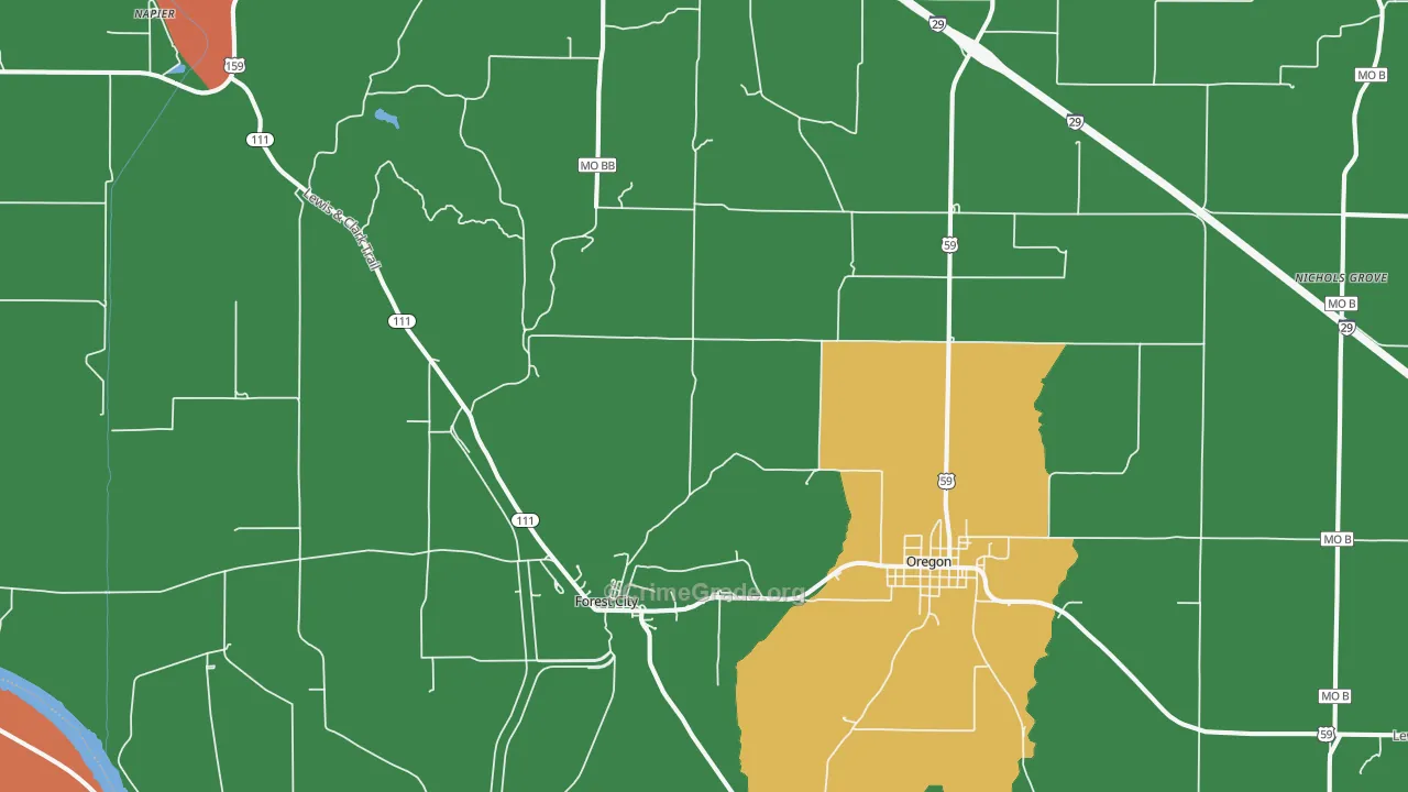 Forest City, MO Map of Theft Rates