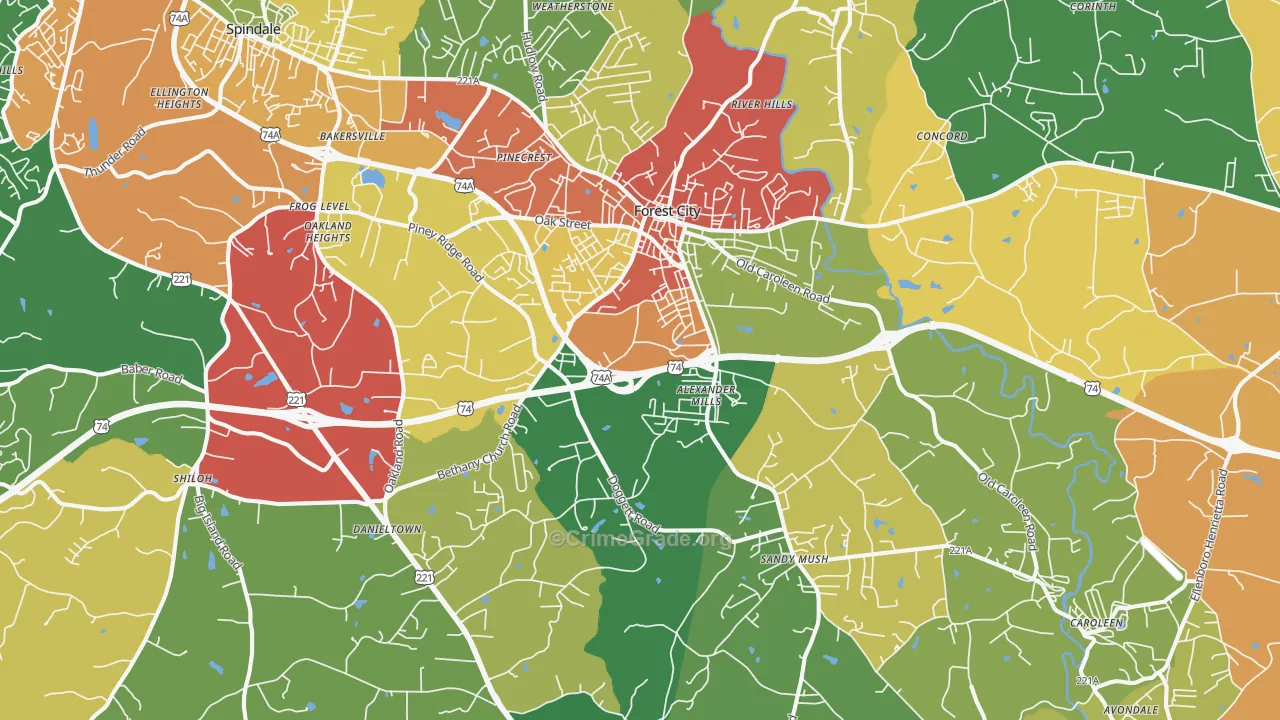 Forest City, NC Map of Theft Rates
