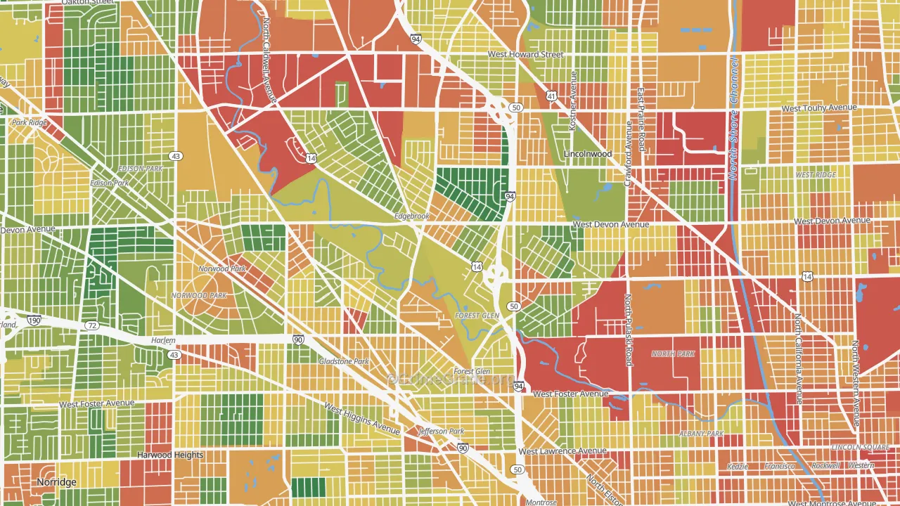 Forest Glen, Chicago, IL Map of Theft Rates