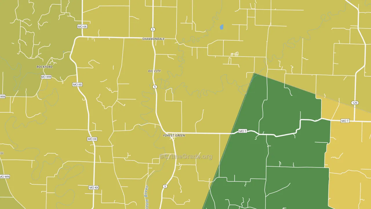Forest Green, MO Map of Theft Rates