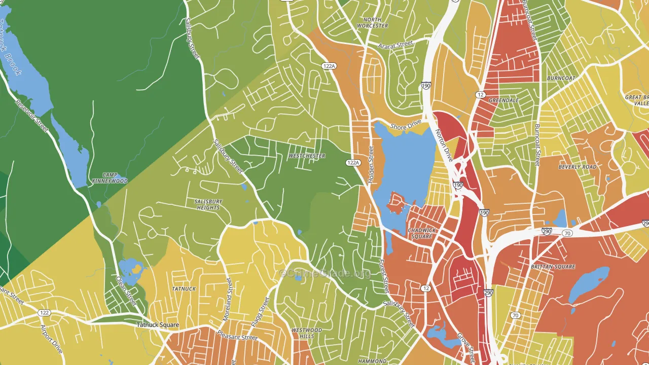 Forest Grove, Worcester, MA Map of Theft Rates