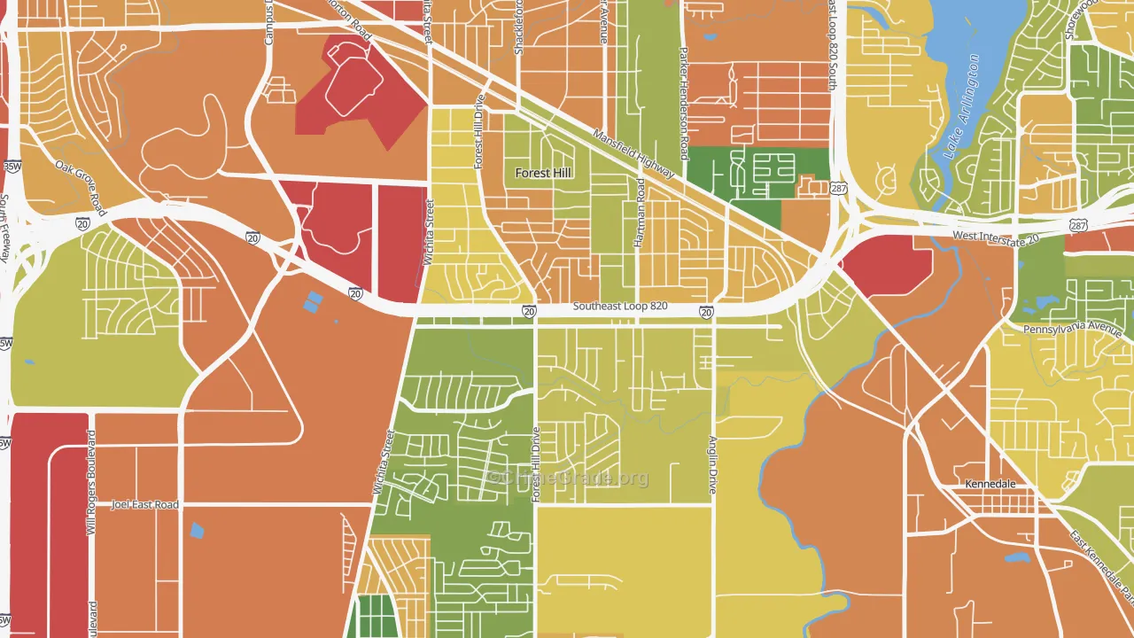 Forest Hill, TX Map of Theft Rates