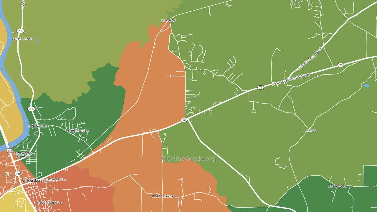 Forest Hills, AL Map of Theft Rates