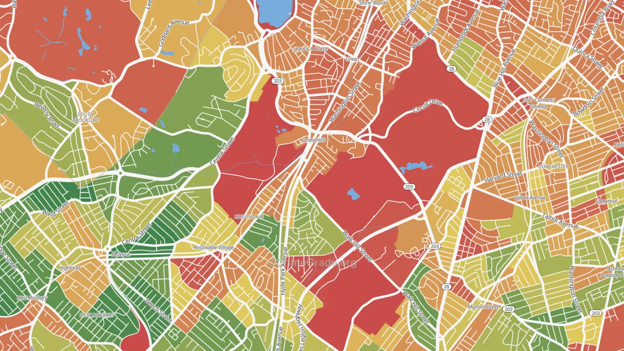 Forest Hills, Jamaica Plain, MA Map of Theft Rates