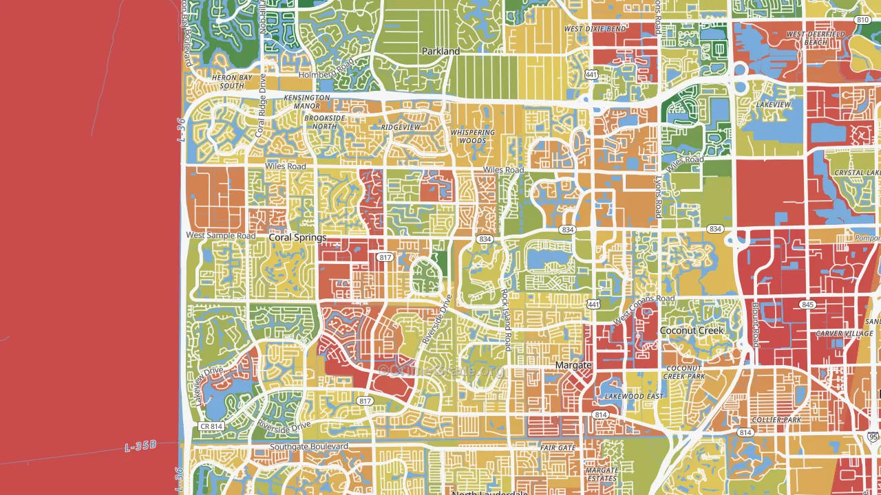 Forest Hills-Miami, Coral Springs, FL Map of Theft Rates