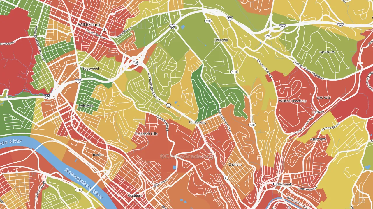 Forest Hills, PA Map of Theft Rates