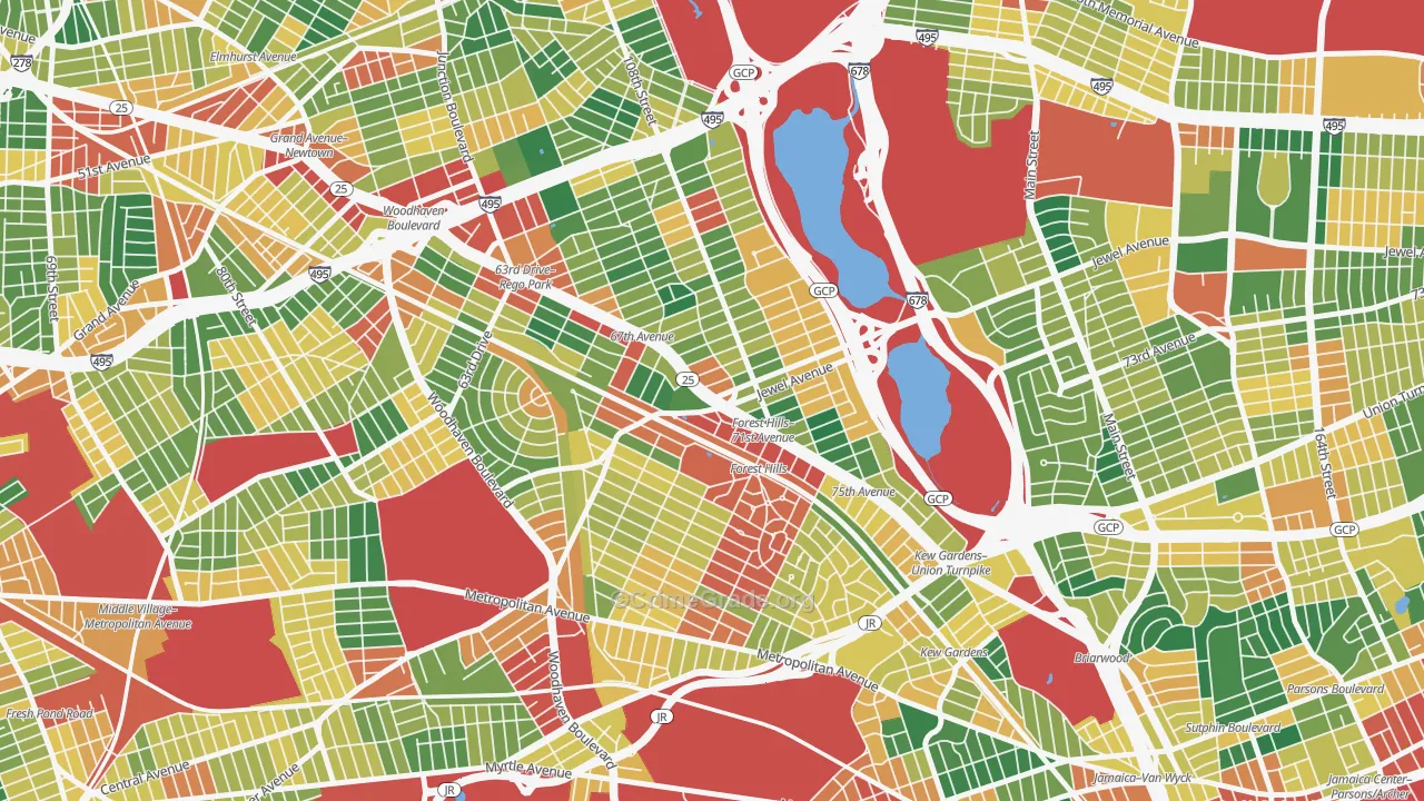 Forest Hills, Queens, NY Map of Theft Rates