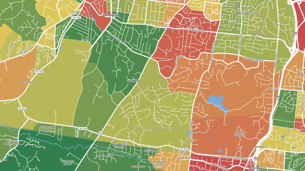 Forest Hills, TN Map of Theft Rates