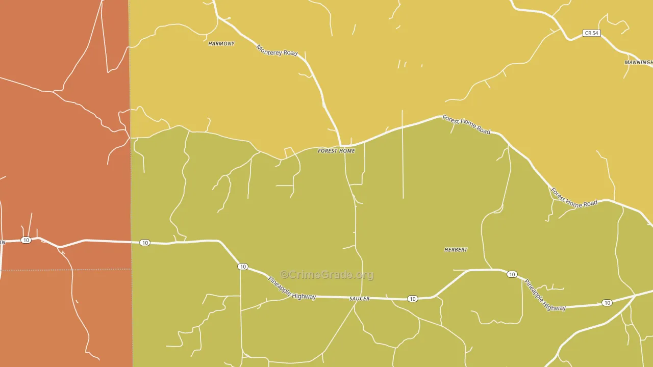 Forest Home, AL Map of Theft Rates