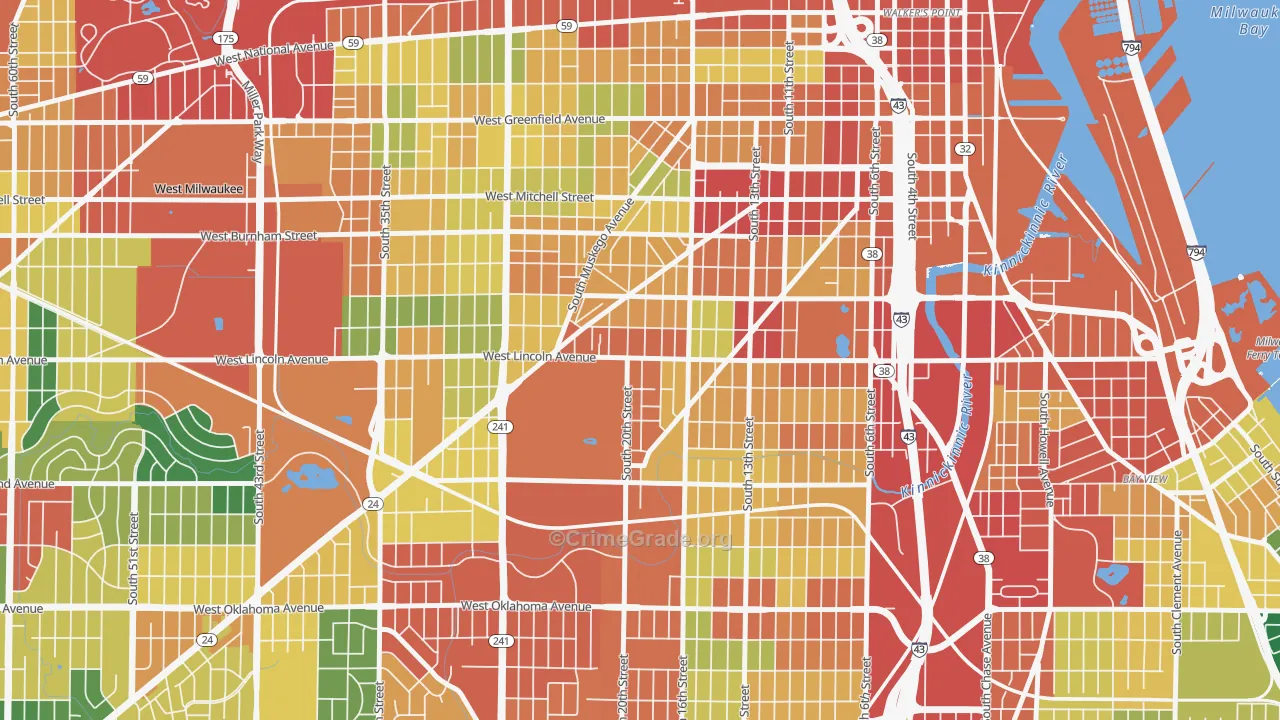 Forest Home Hills, Milwaukee, WI Map of Theft Rates