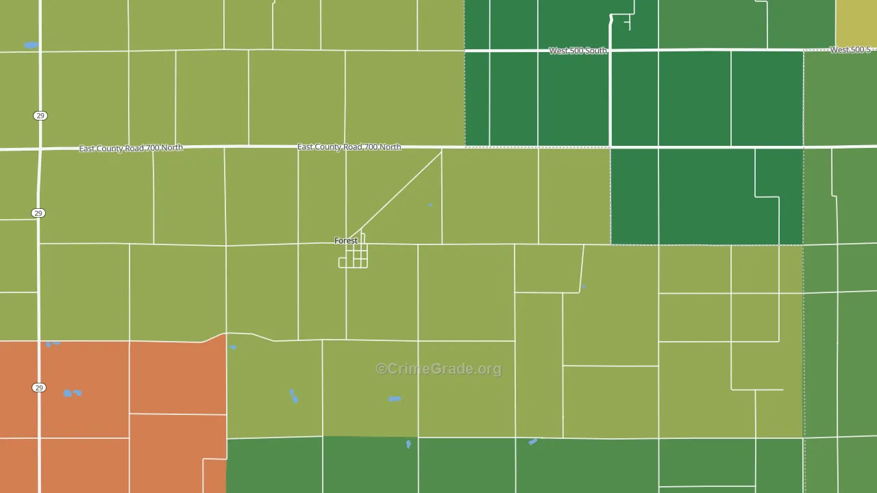 Forest, IN Map of Theft Rates