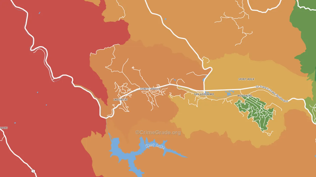Forest Knolls, CA Map of Theft Rates