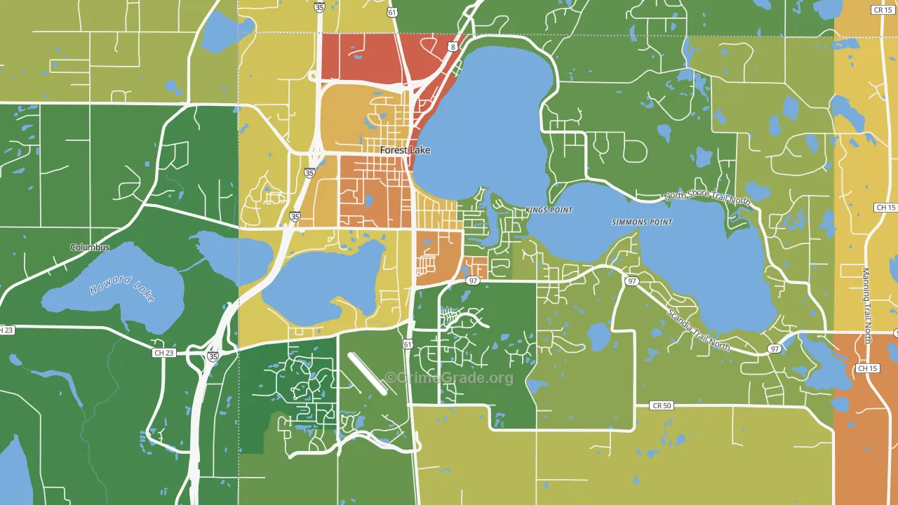 Forest Lake, MN Map of Theft Rates