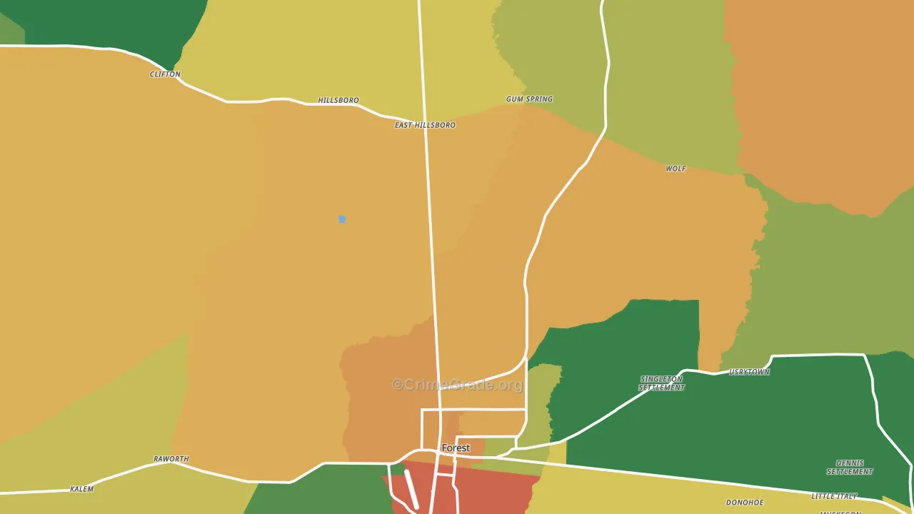 Forest, MS Map of Theft Rates