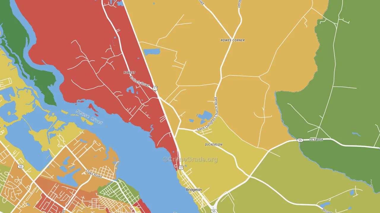 Forest, NC Map of Theft Rates