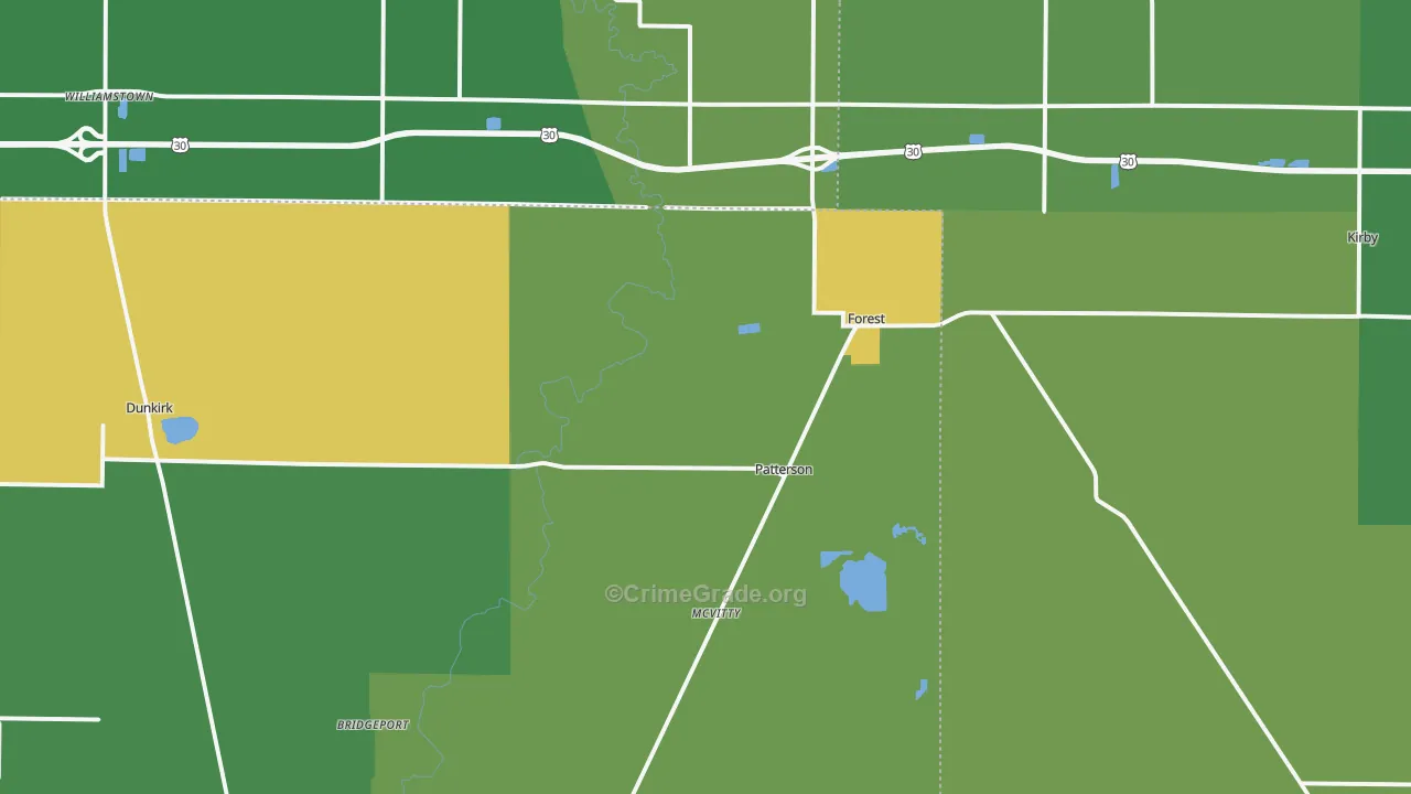 Forest, OH Map of Theft Rates