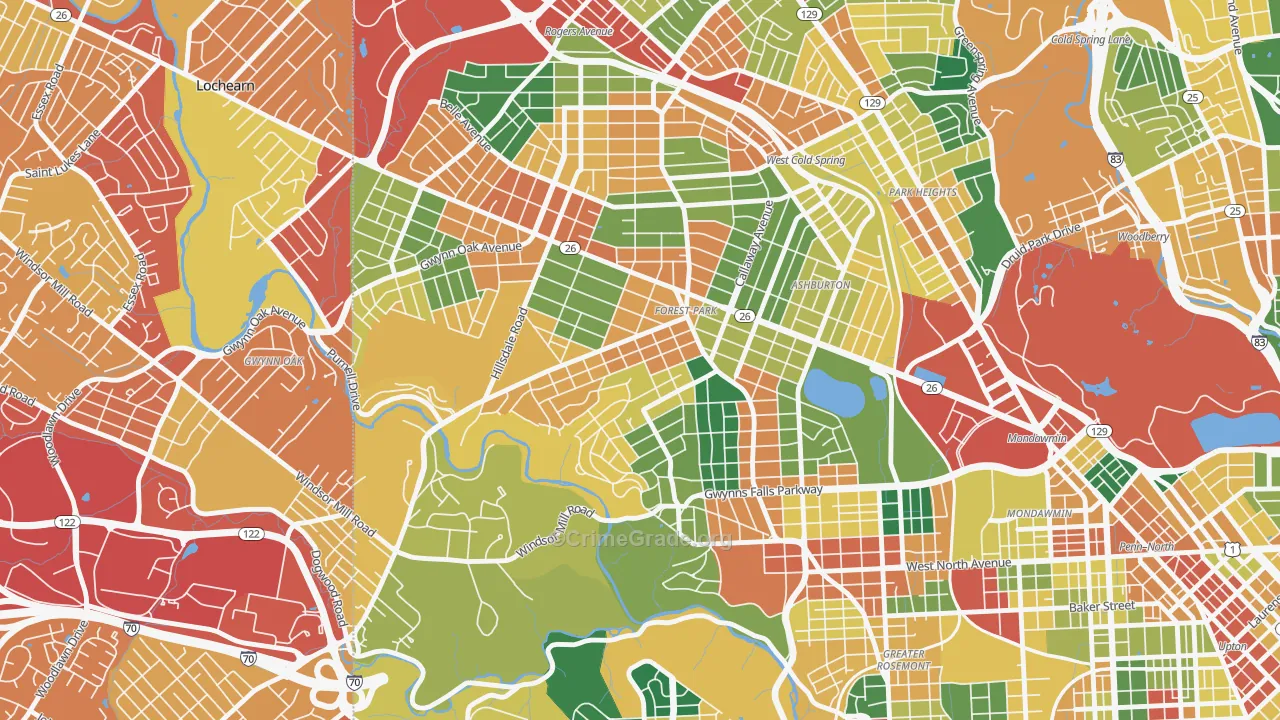 Forest Park, Baltimore, MD Map of Theft Rates