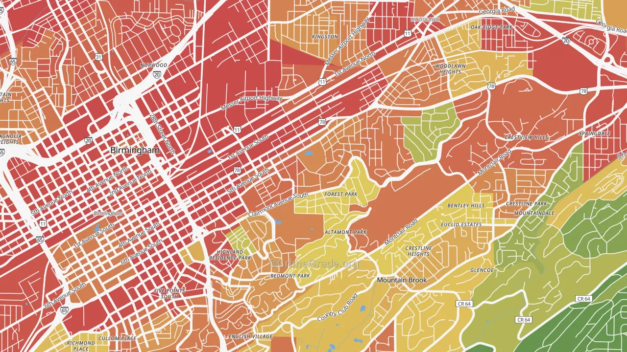 Forest Park, Birmingham, AL Map of Theft Rates