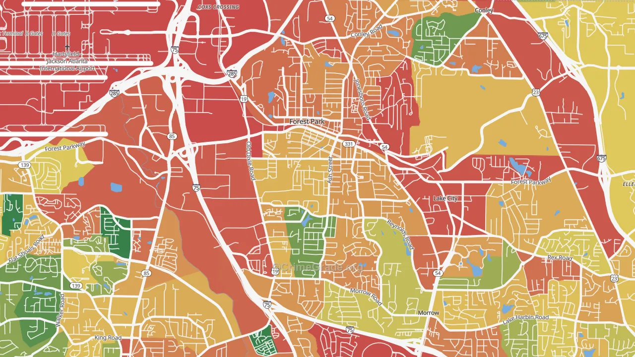Forest Park, GA Map of Theft Rates