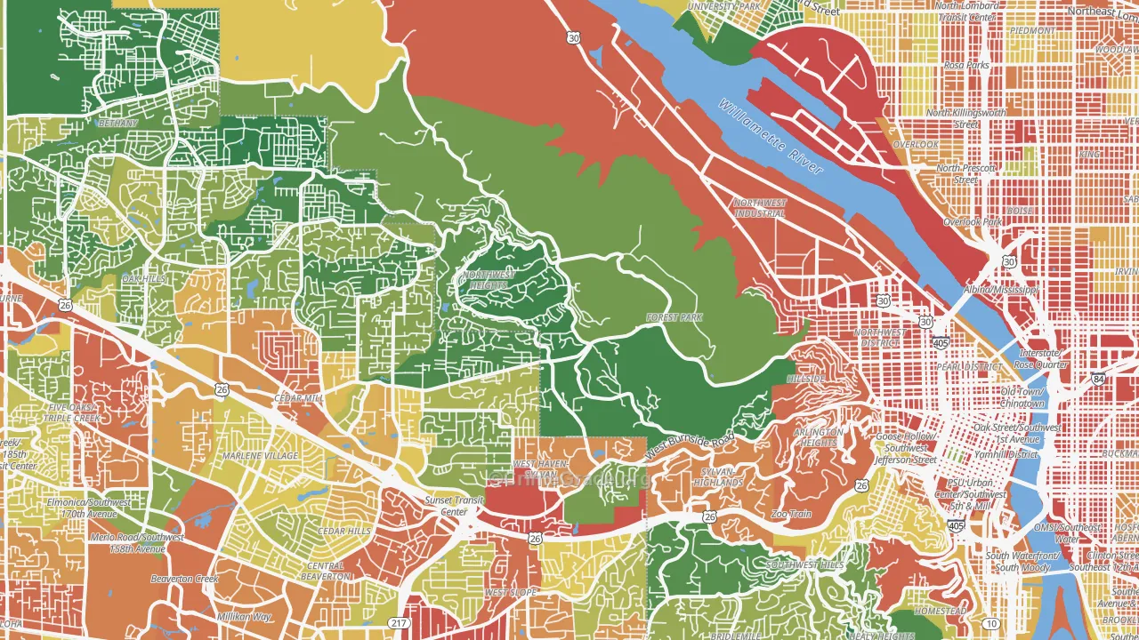 Forest Park, Portland, OR Map of Theft Rates