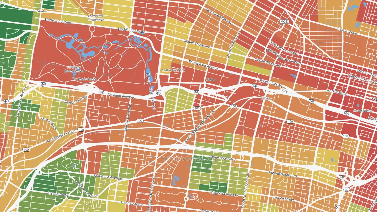 Forest Park Southeast, St. Louis, MO Map of Theft Rates