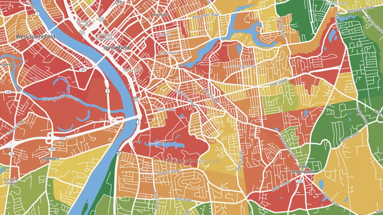 Forest Park, Springfield, MA Map of Theft Rates