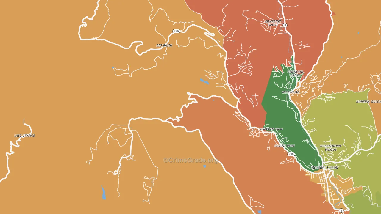 Forest Springs, CA Map of Theft Rates