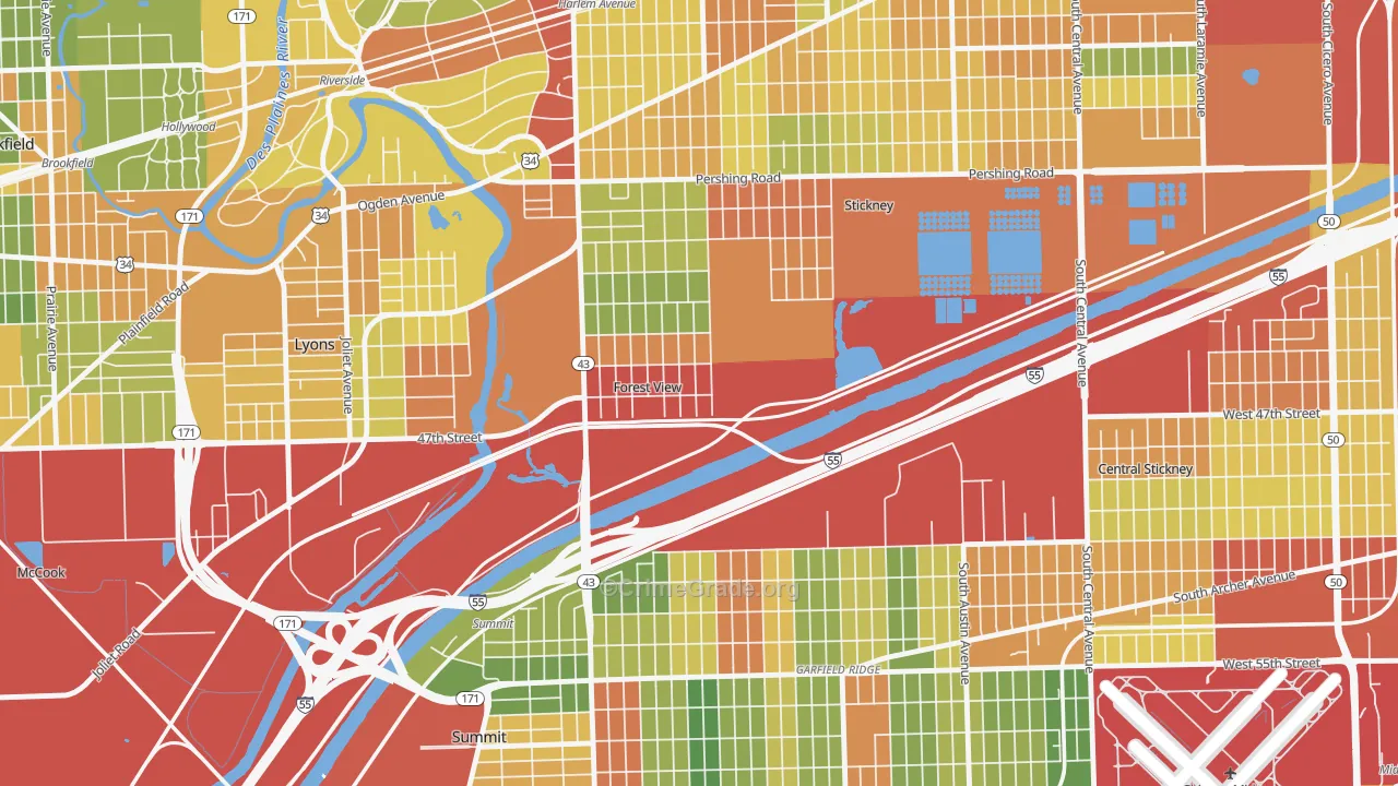 Forest View, IL Map of Theft Rates