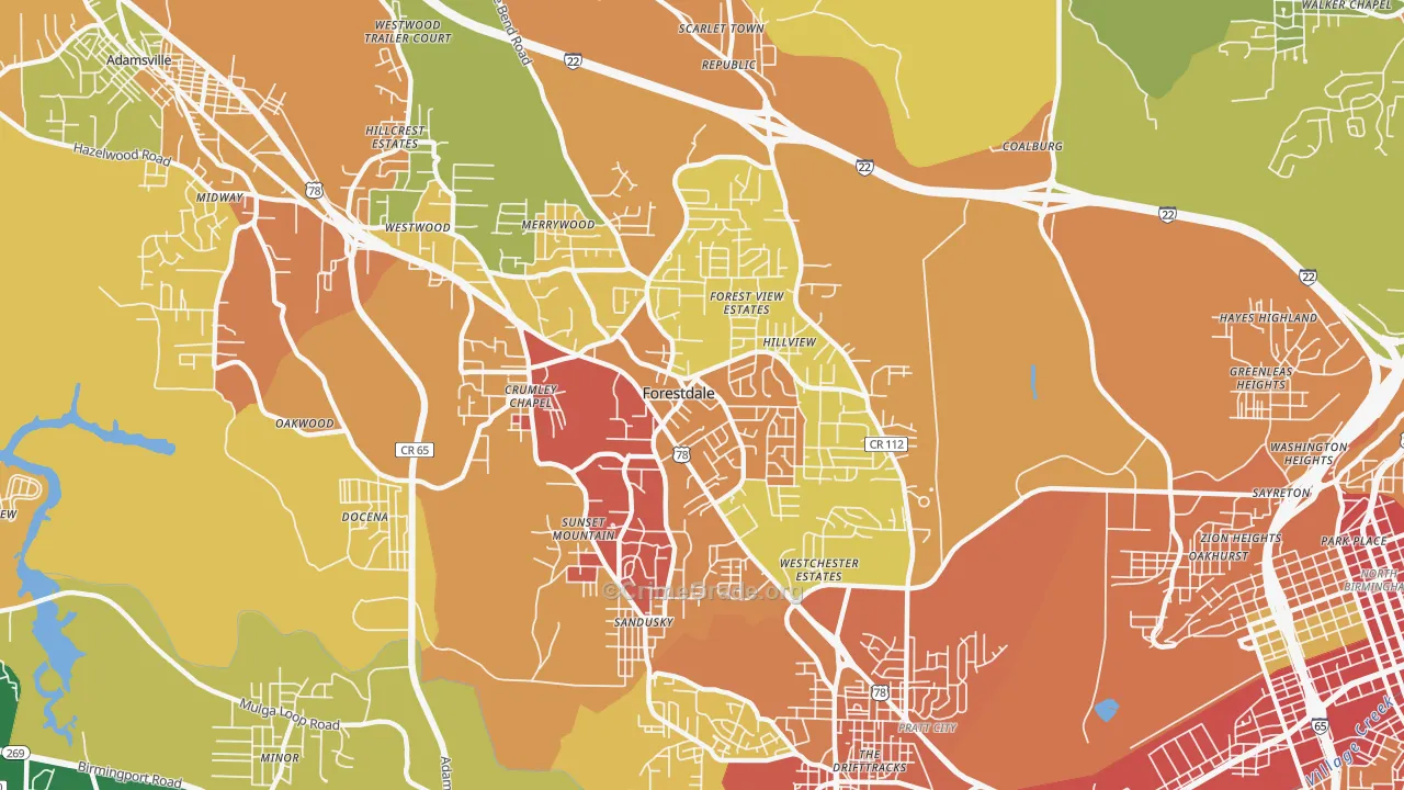 Forestdale, AL Map of Theft Rates