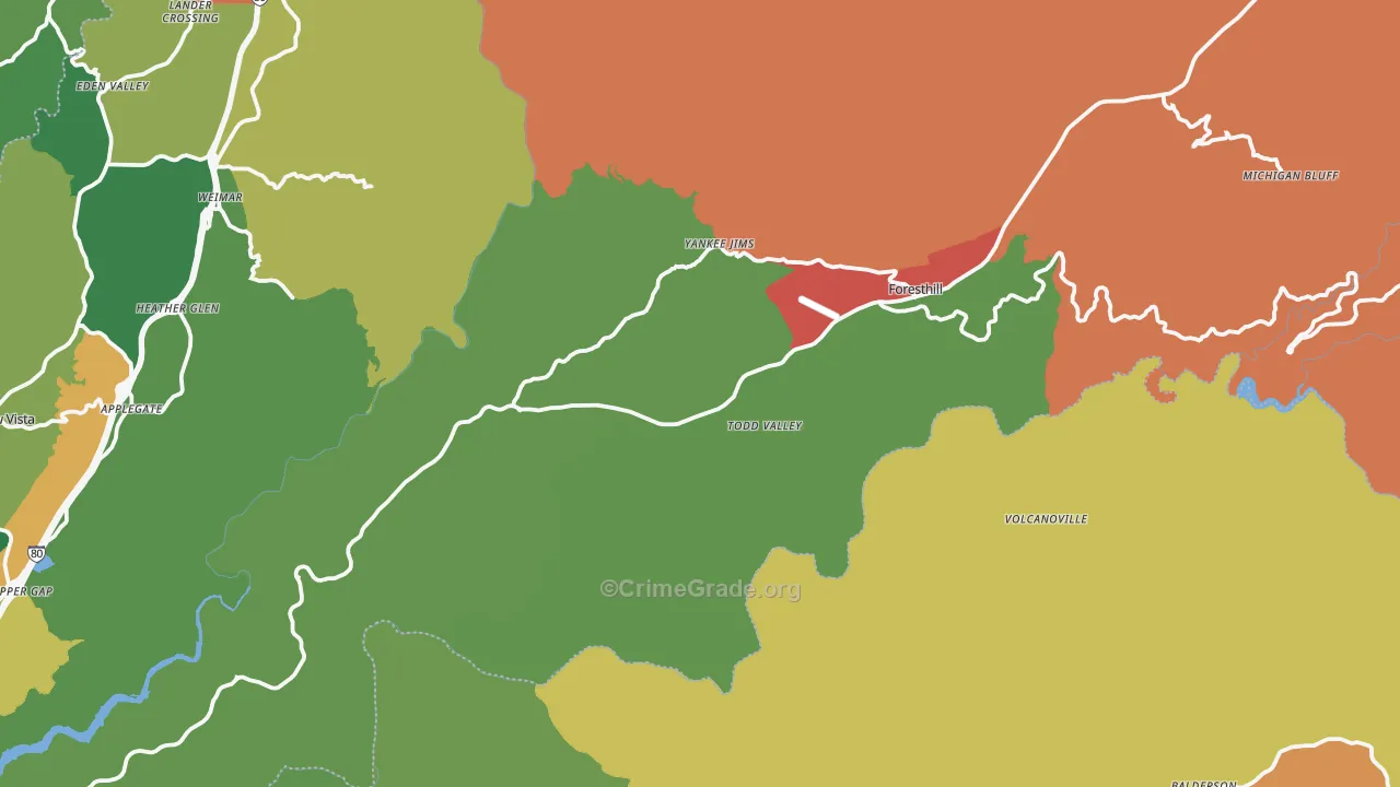 Foresthill, CA Map of Theft Rates
