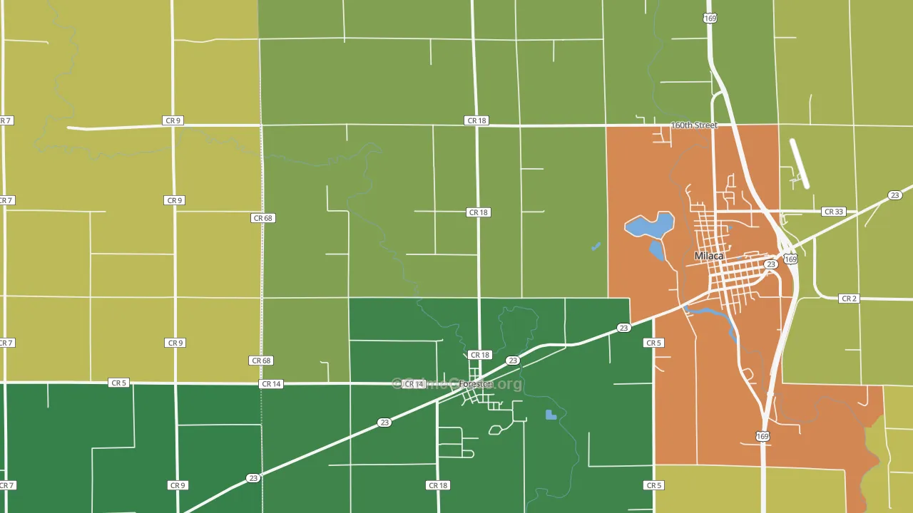 Foreston, MN Map of Theft Rates