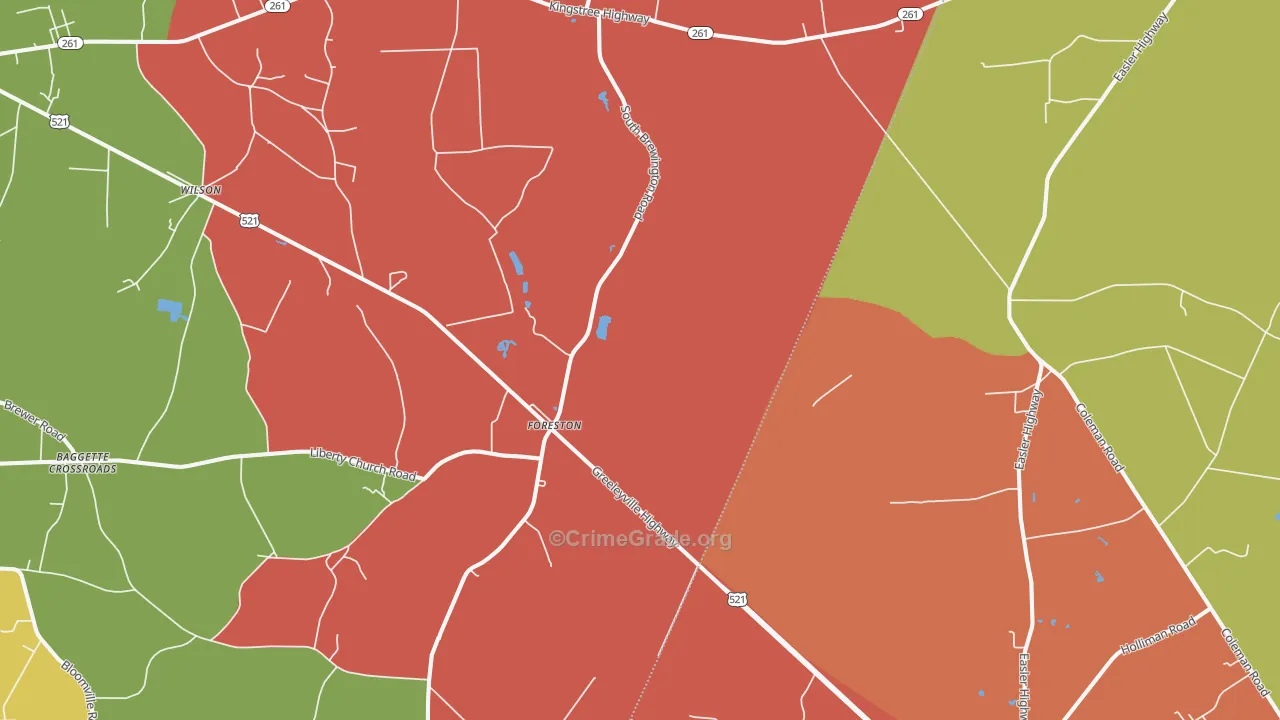 Foreston, SC Map of Theft Rates