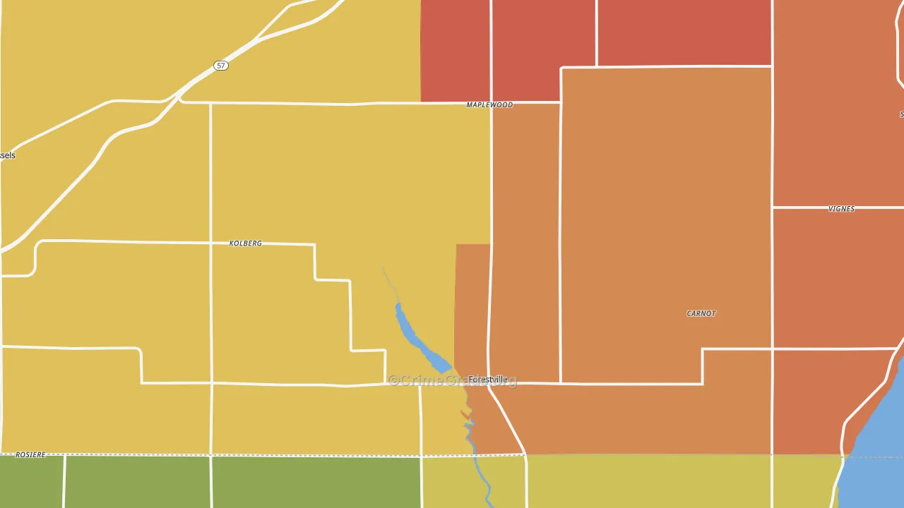 Forestville, WI Map of Theft Rates