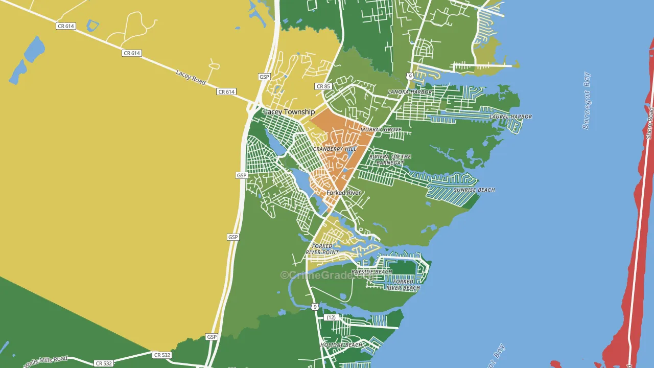 Forked River, NJ Map of Theft Rates