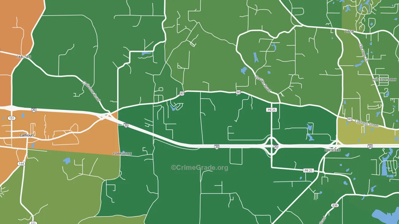 Forksville, LA Map of Theft Rates