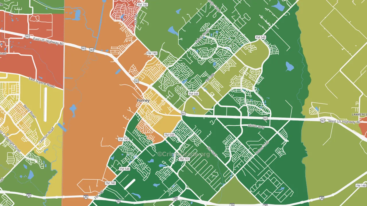 Forney, TX Map of Theft Rates