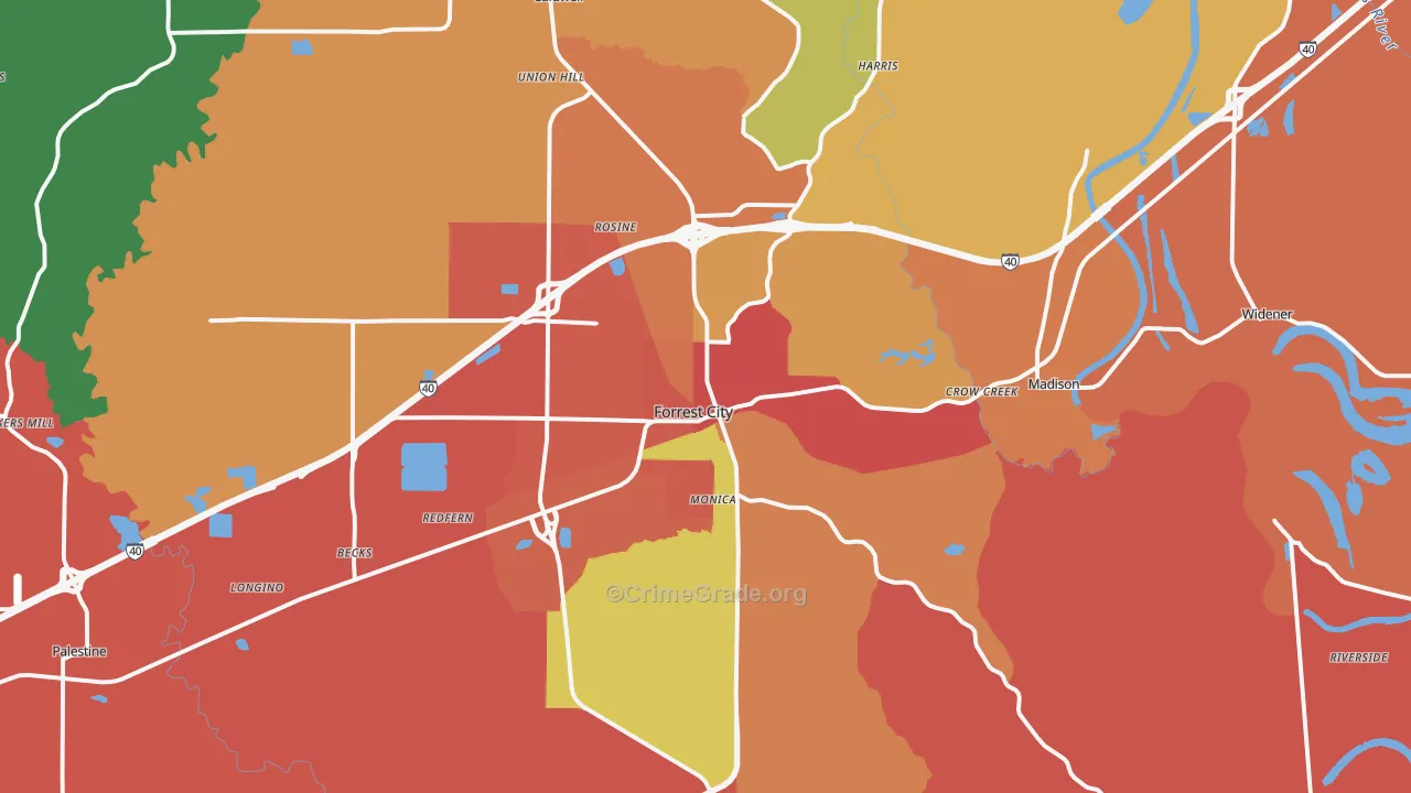 Forrest City, AR Map of Theft Rates